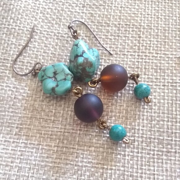 Handmade for the Wild@Heart! Turquoise Magnesite Dangle Earrings - Southwestern - Picture 7 of 13